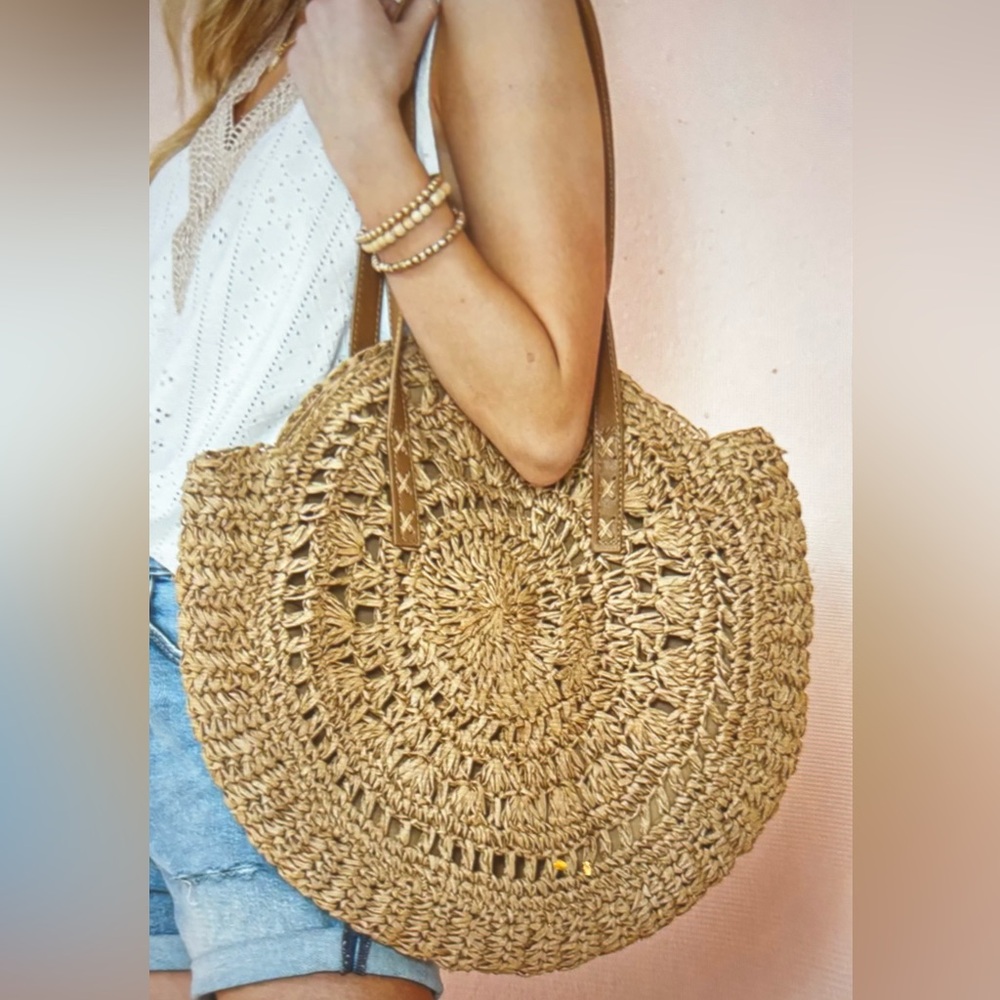 Bohemian Straw Woven Round Bag - Picture 2 of 4